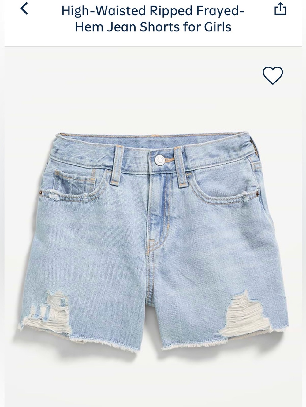 NWT Old Navy High-Waisted Ripped Frayed-Hem Jean Shorts for Girls Size 5
